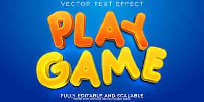 Free vector play game editable text effect play 3d cartoon and funny font style