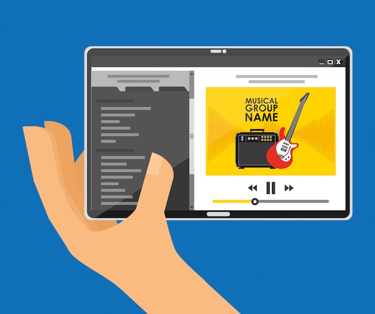 Free Vector play music with tablet
