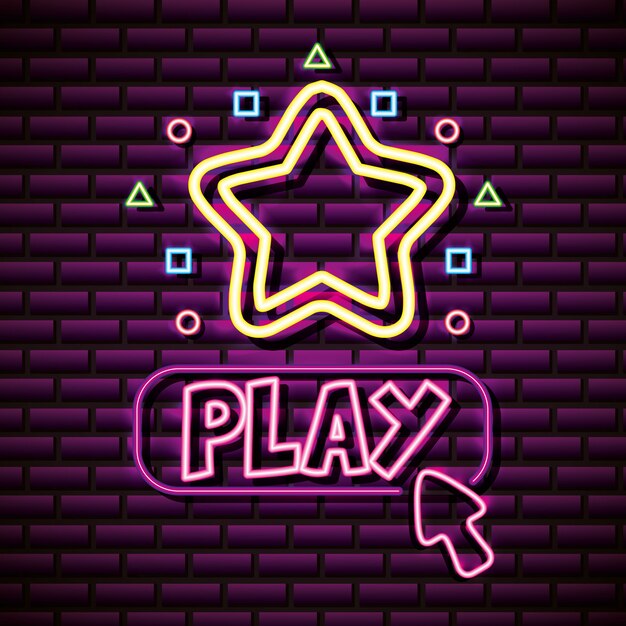 play and stars in neon style, video games related