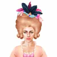 Free vector playful elegant 18 century woman wig with colorful feathers