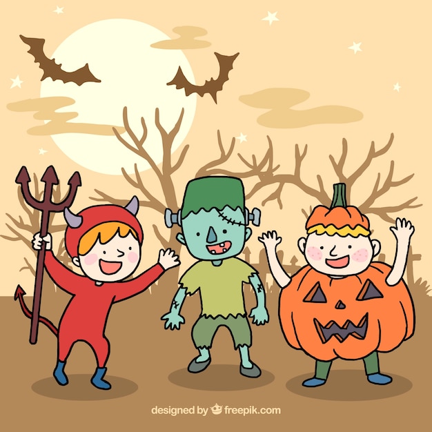 Playful kids ready for halloween