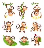 Free vector playful monkeys character  set.