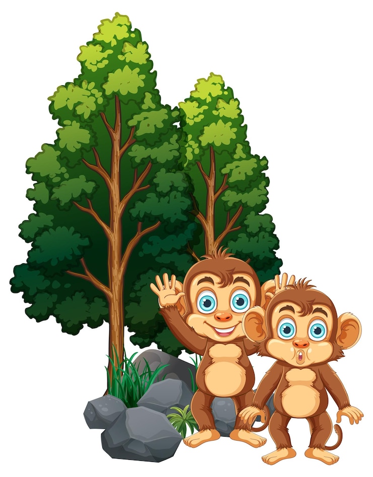 Free Vector playful monkeys in the forest