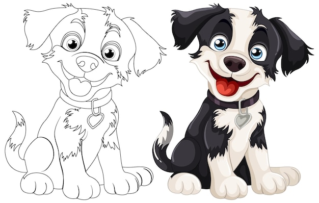 Playful puppies before and after illustration