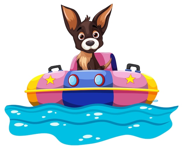 Free vector playful puppy in a colorful bumper boat