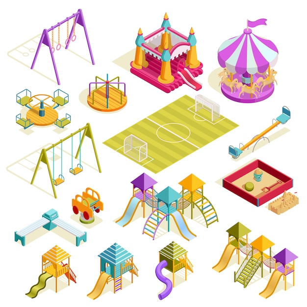 Бесплатное векторное изображение Детская площадка изометрические коллекция