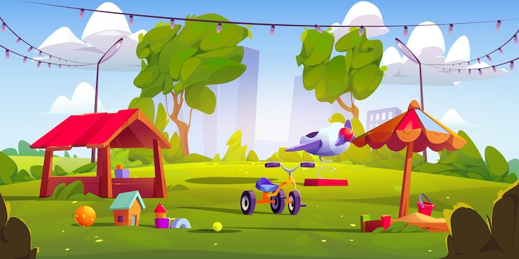 Free Vector playground for kids in summer park cityscape