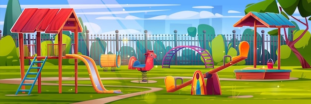 Parco giochi nel paesaggio dei cartoni animati dell'asilo