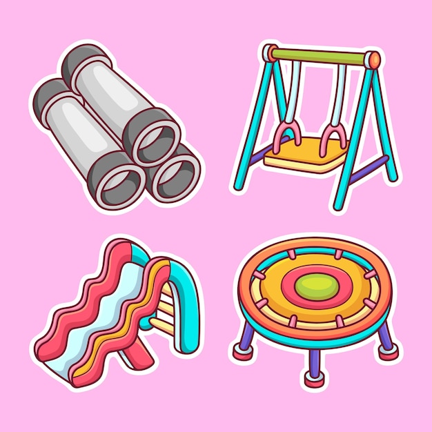 Free vector playground sticker icons hand drawn coloring vector