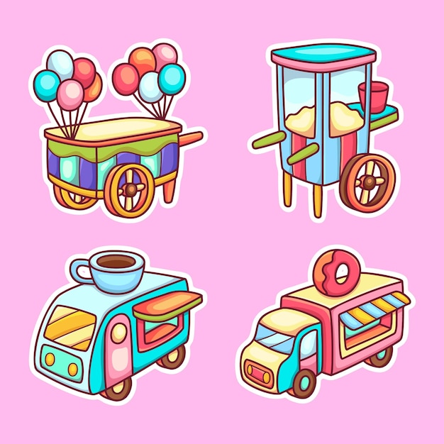 Playground sticker icons hand drawn coloring vector