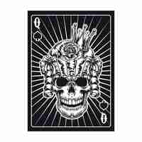 Free vector playing card with queen skull in wig. spades