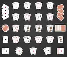 Vettore gratuito icone di carte da gioco. set di carte da gioco, carte da gioco a mano di poker e illustrazione del mazzo di carte da gioco