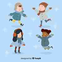 Free vector playing winter kids collection