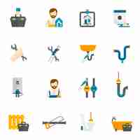 Free vector plumber flat icons set