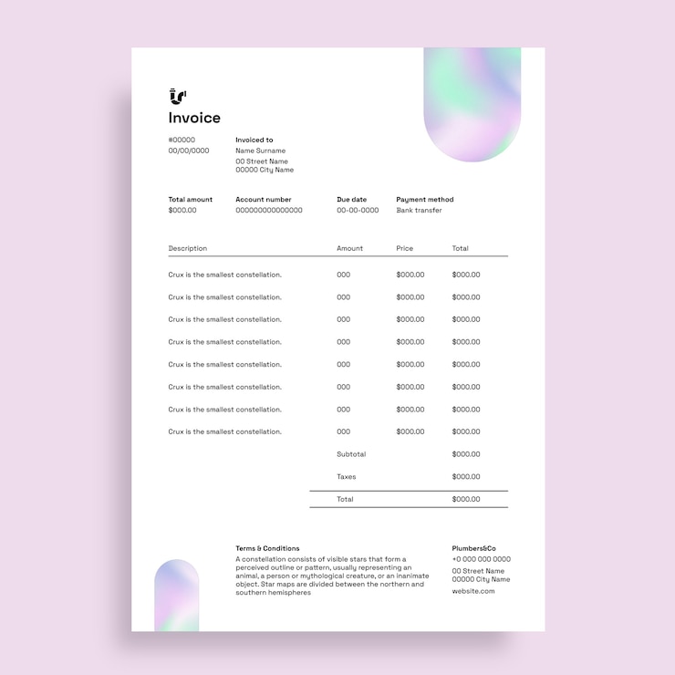 Free Vector plumber invoice template design