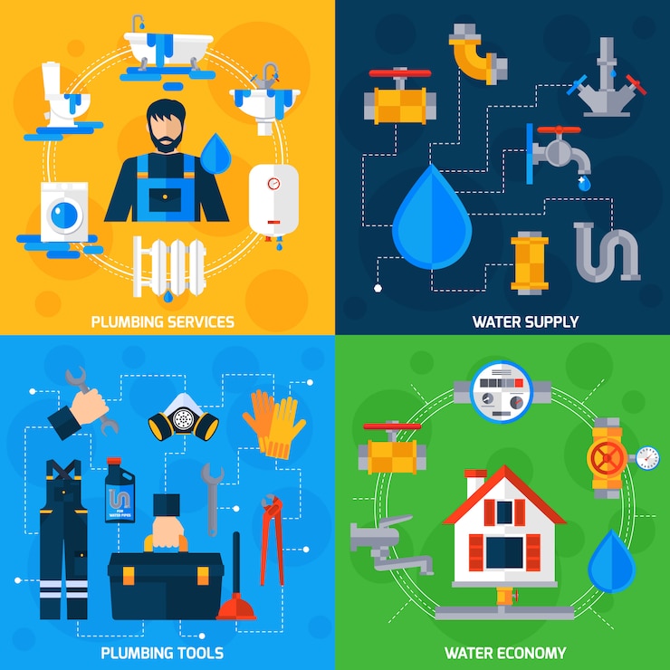 Free Vector plumber service 4 flat icons square 