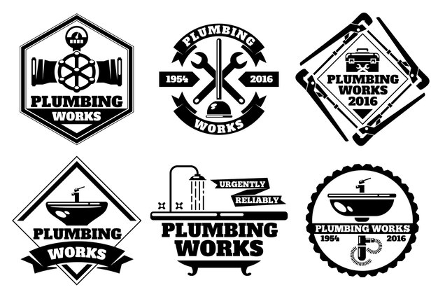 Plumber working logo and force plumbing label set. Template of logo plumbing works.