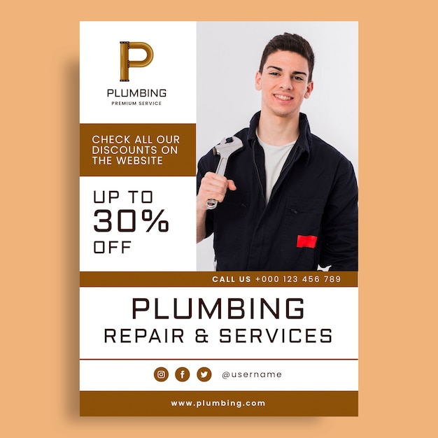 Plumbing poster template design