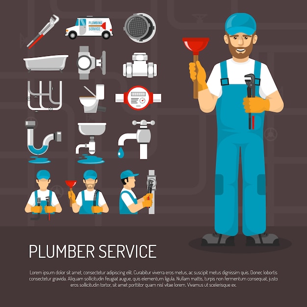 Free vector plumbing service decorative icons set