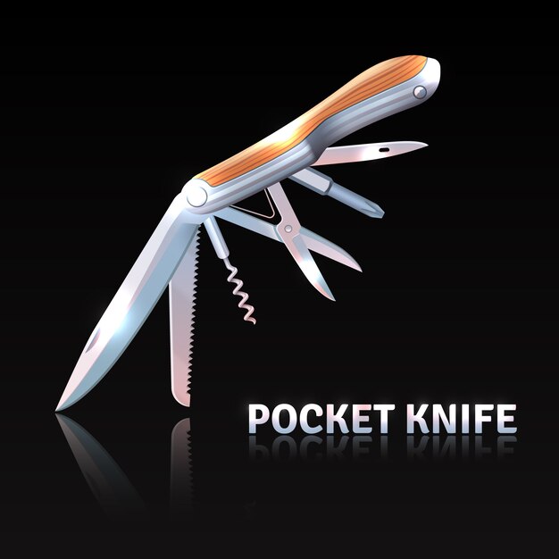 Pocket knife on black background 