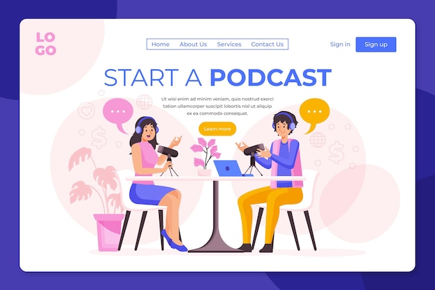 Free vector podcast landing page illustration