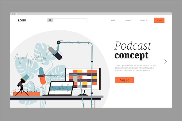 Free vector podcast landing page template