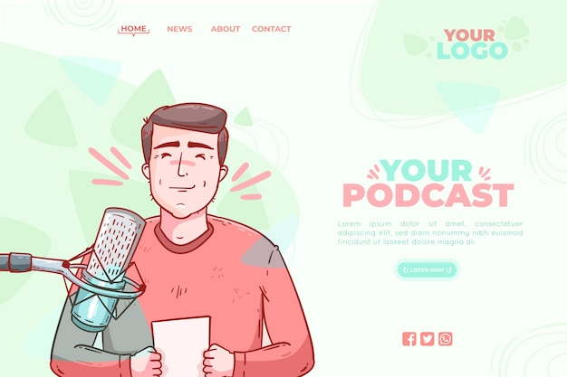 Vettore gratuito modello di pagina di destinazione del podcast