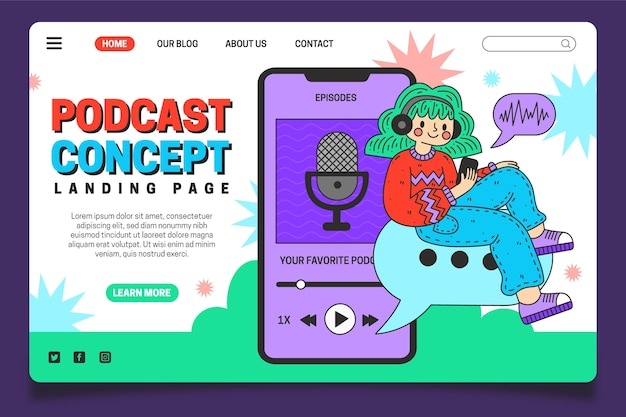 Free vector podcast landing page template