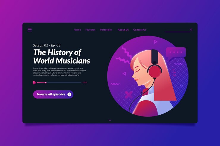 Free Vector podcast landing page template