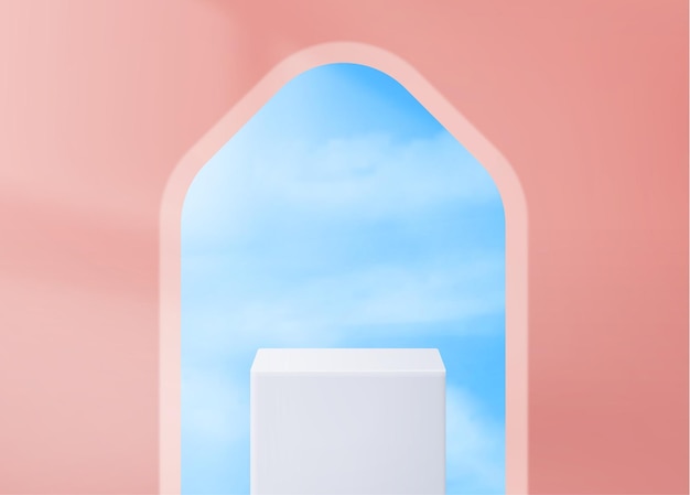 Free vector podium on pink background with arch window