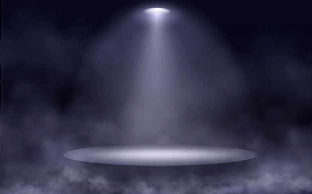 Free vector podium round stage illuminated by spotlight