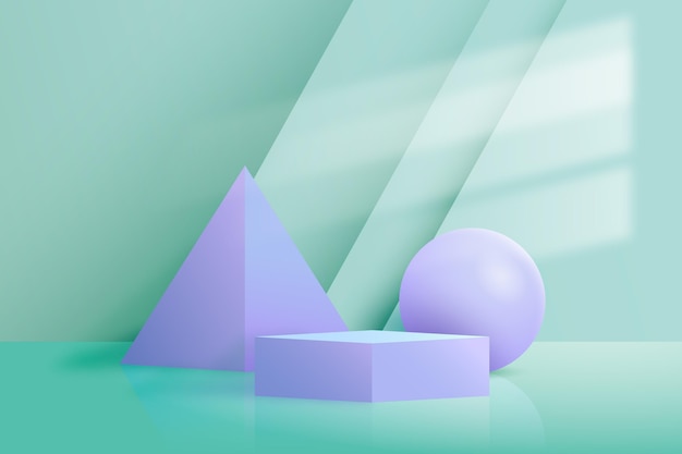 Podium wallpaper with geometrical 3d shapes