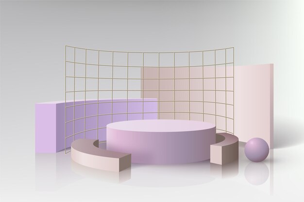 Podium with metal grids in 3d effect