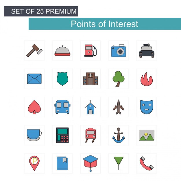 Points of intrest icons set vector