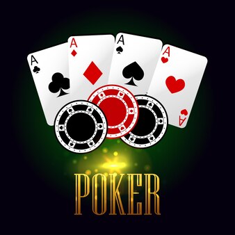 Баннер казино в покер с игральными картами и фишками векторные элементы тузов