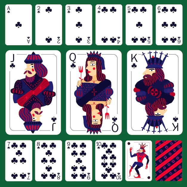 Free vector poker playing cards club suit set