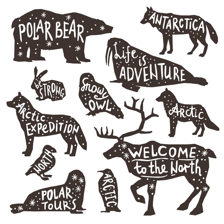 Free Vector polar animals silhouettes 