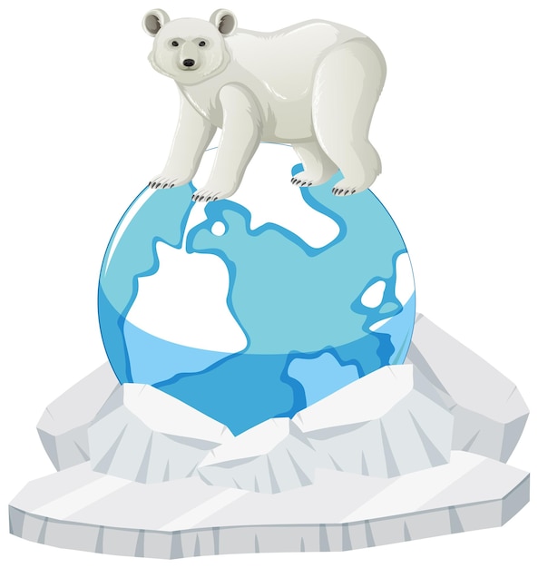 Free vector polar bear on earth on white background