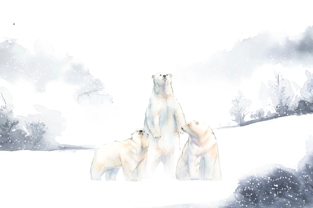 Vettore gratuito orsi polari nel vettore dell'acquerello della neve