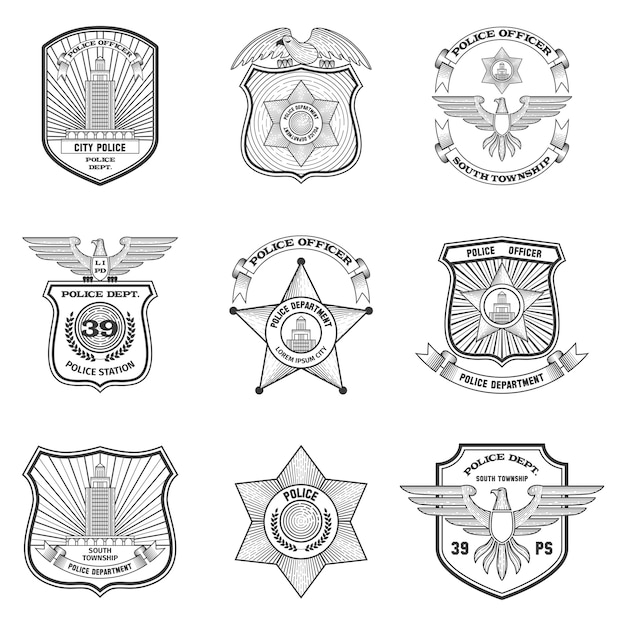 Бесплатное векторное изображение Набор полицейских эмблем