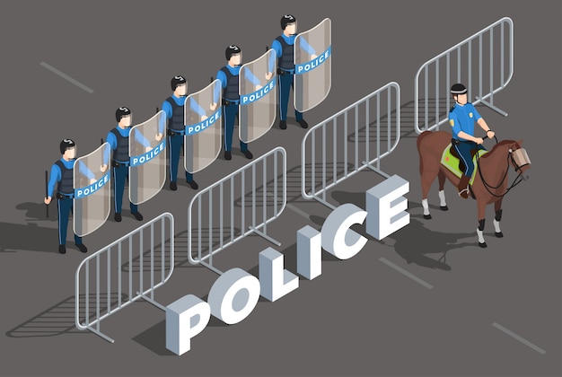 Free vector police isometric composition