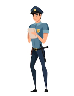 警察官​は​交通​違反​切符​を​保持し​、​紺色​の​ズボン​水色​の​シャツ​漫画​の​キャラクターデザインフラットベクトルイラスト​を​身​に​着けています
