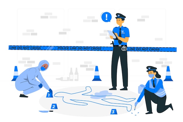 Бесплатное векторное изображение Офицеры полиции на иллюстрации концепции места преступления
