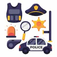 Free vector police professional equipment set bulletproof vest truncheon badge weapons and other element vector illustration