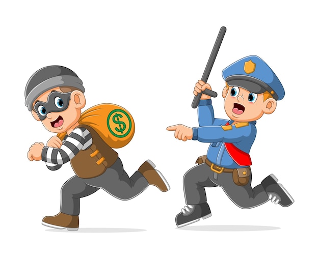 Free Vector Policeman And Robbers Set Illustration Free Vector Policeman And Robbers Set Illustration
