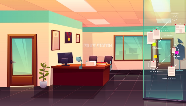 मुफ़्त वेक्टर police station room interior with evidence board illustration