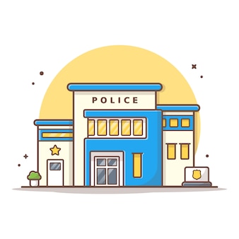 警察署ベクトルアイコンイラスト 建物とランドマークアイコンコンセプトホワイト分離 プレミアムベクター 警察署ベクトルアイコンイラスト 建物とランドマークアイコンコンセプトホワイト分離 プレミアムベクター