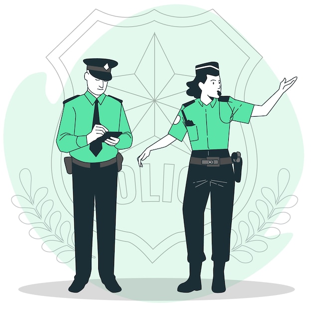 Бесплатное векторное изображение Иллюстрация концепции полицейского и женщины-полицейского