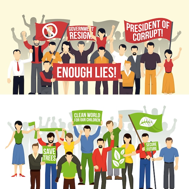 Free vector political and ecological demonstrations horizontal backgrounds