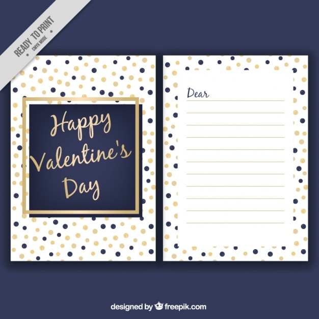 Free Vector polka dot valentine card with golden details